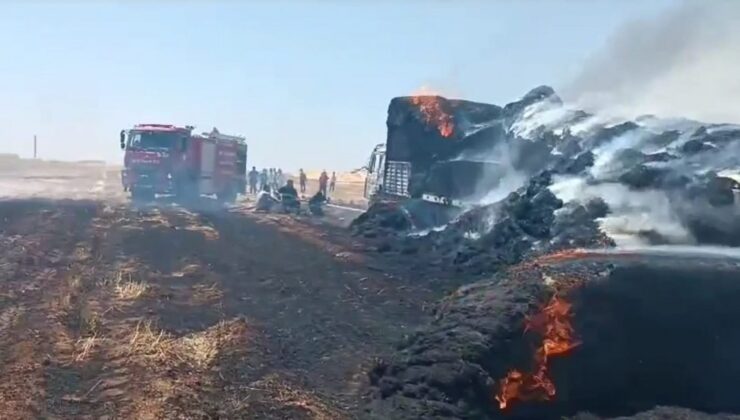 Mardin’de saman yüklü tır yandı