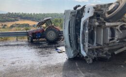 Devrilen kamyon traktöre çarptı: 1 ölü 4 yaralı