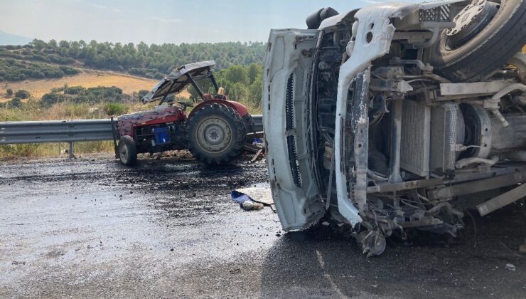 Devrilen kamyon traktöre çarptı: 1 ölü 4 yaralı