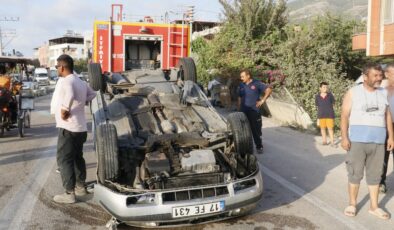 Otomobiliyle takla attı, burnu kanamadan aracından çıktı
