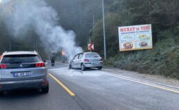 Bolu dağında otomobil yandı