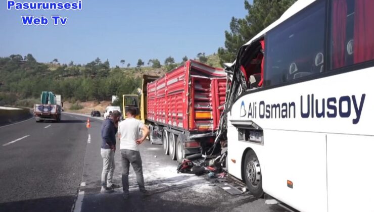 Otobüs ve Tır çarpışması 2 can aldı, 12 yaralı