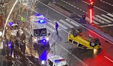 Takla atan aracın sürücüsü yara almadan kurtuldu