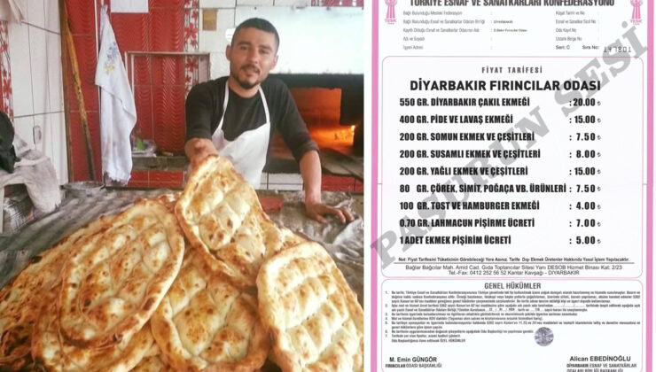 Diyarbakır’daki zamlı ekmek fiyat listesi açıklandı