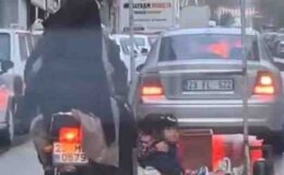 Elazığ’da tehlikeli motosiklet yolculuğu
