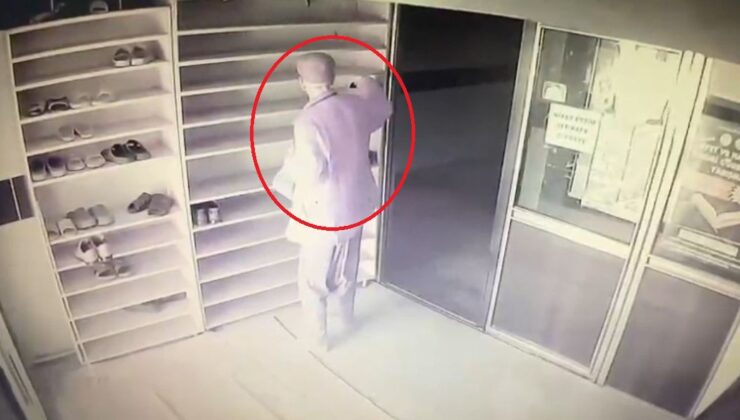Camideki ayakkabı hırsızı kameralara takıldı
