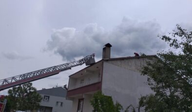 Cami kubbesindeki leylek yuvası taşındı