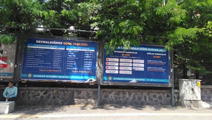 Diyarbakır’daki kayyım borçları billboardlarda sergilendi