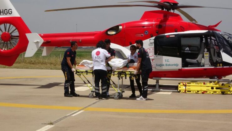 Uyluk kemiği kırılan yaşlı hasta helikopterle taşındı