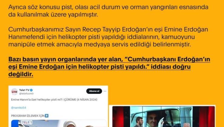 Yalanlama: Emine Erdoğan için pist iddiası