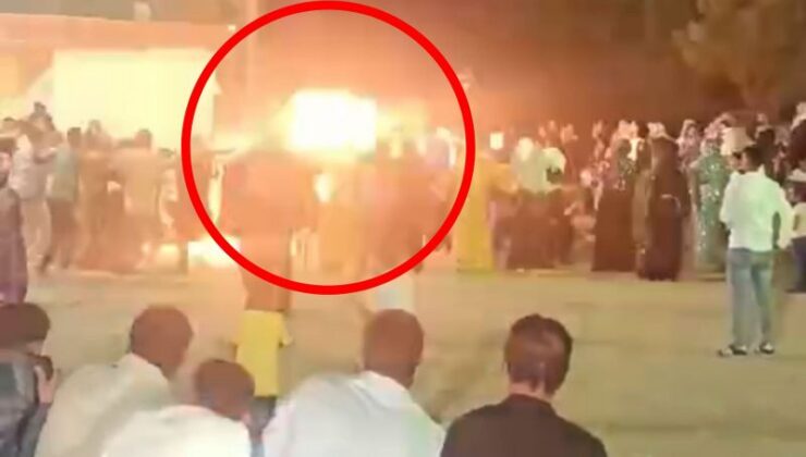 Düğünde havai fişeğin kontrolsüz patlatılması anı kamerada