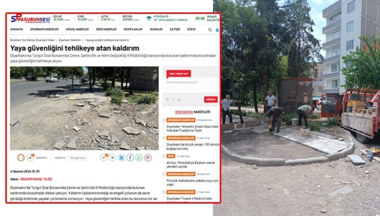 Belediye Haberimize sessiz kalmadı:Kaldırım onarıldı