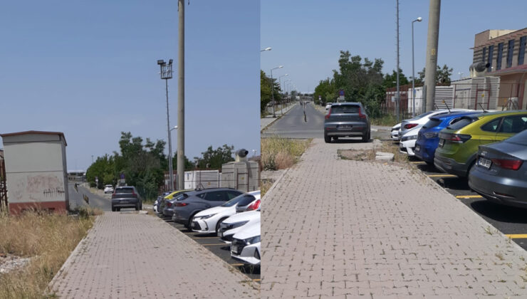Park yeri bulamayınca kaldırıma park etti