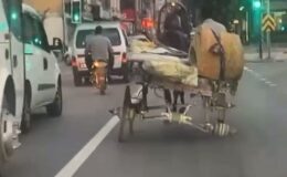 3 tekerli at arabası trafiği tehlikeye attı