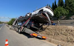 Sıfır Hyundai’ler kazada hasar gördü