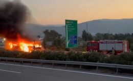 Yolcu otobüsü alev alev yandı