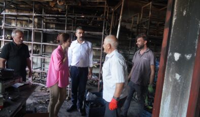 Yangınlarda zarar gören sanayi sitelerindeki iş yerlerine ziyaret