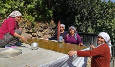 Kadınların pestil yapımı imece usulü eğlenceli hale geliyor