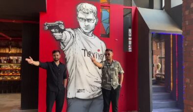 Yusuf Dikeç’in olimpiyatlardaki atış tarzı işletme duvarına resmedildi
