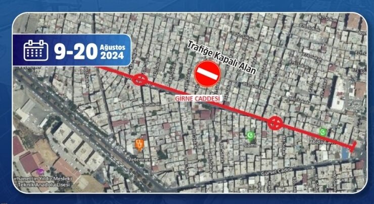 Bağlar’daki Girne Caddesi 12 gün trafiğe kapatılacak