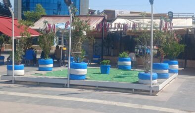 Diyarbakır’da atık lastiklerden yapılan saksılar büyük ilgi gördü