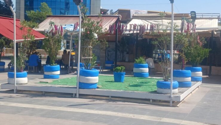 Diyarbakır’da atık lastiklerden yapılan saksılar büyük ilgi gördü