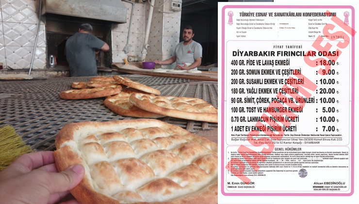 Diyarbakır’da Ekmek Fiyatlarına yine zam geldi: 400 Gram ekmek 18 TL
