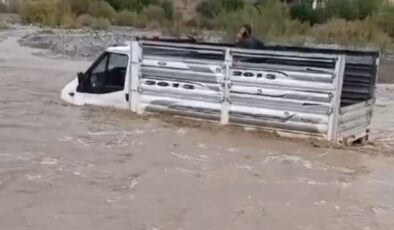 Kamyonet Kulp çayında mahsur kaldı