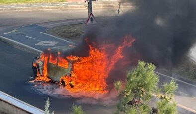 Diyarbakır’da park halindeki araç alev alev yandı