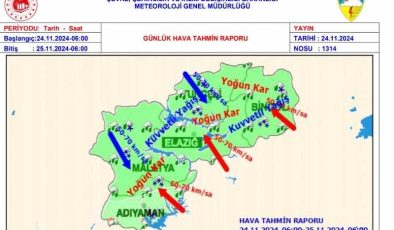 Meteorolojiden Elazığ ve çevresi için yoğun kar ve fırtına uyarısı