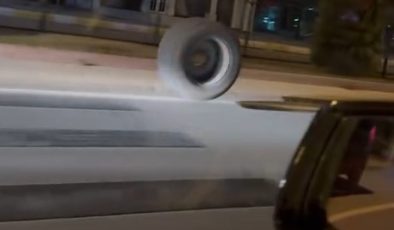 Römorktan çıkan tekerlek, metrelerce yol gitti