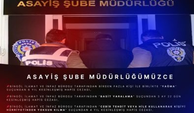 Bingöl’de kesinleşmiş hapis cezası bulunan 6 zanlı yakalandı