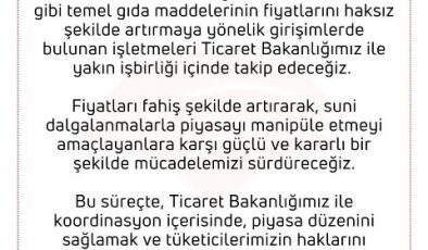 Bakanlık: Suni fiyat artışına izin vermeyeceğiz