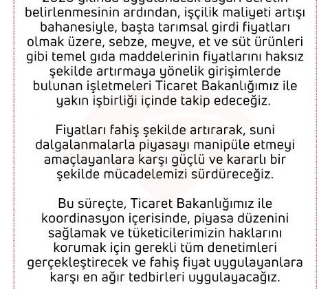 Bakanlık: Suni fiyat artışına izin vermeyeceğiz
