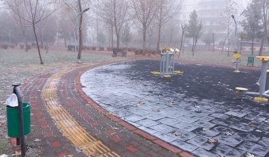 Kaldırım ve parklar kırağı ile kaplandı