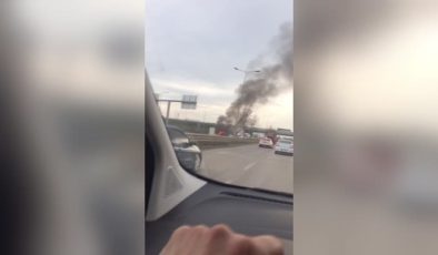 Bariyerlere çarpan otomobil yandı