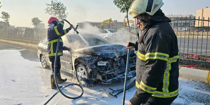 Şanlıurfa’daki zincirleme kazaya karışan bir otomobilde yangın çıktı