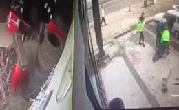 Şişirilen lastik patladı, dehşet anı kamerada