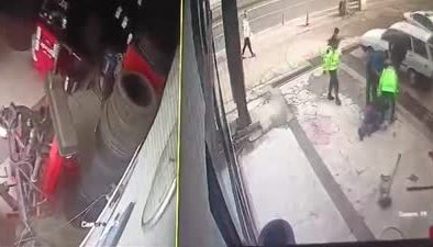 Şişirilen lastik patladı, dehşet anı kamerada