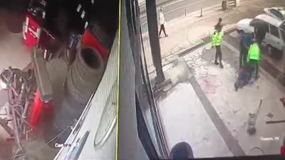 Şişirilen lastik patladı, dehşet anı kamerada