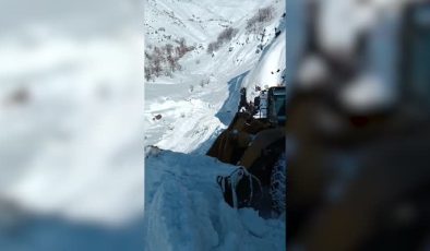 Mahalle yolunu açmaya çalışan iş makinesinin üzerine çığ düştü