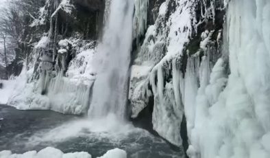 Ohtamış Şelalesi buz tuttu, ziyaretçiler hayran kaldı