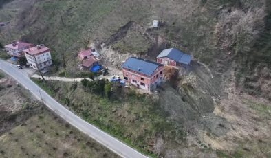 Trabzon’daki heyelan bölgesi havadan görüntülendi