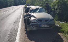 Seyir halindeki araca kaya isabet etti: 5 kişilik aile yaralandı