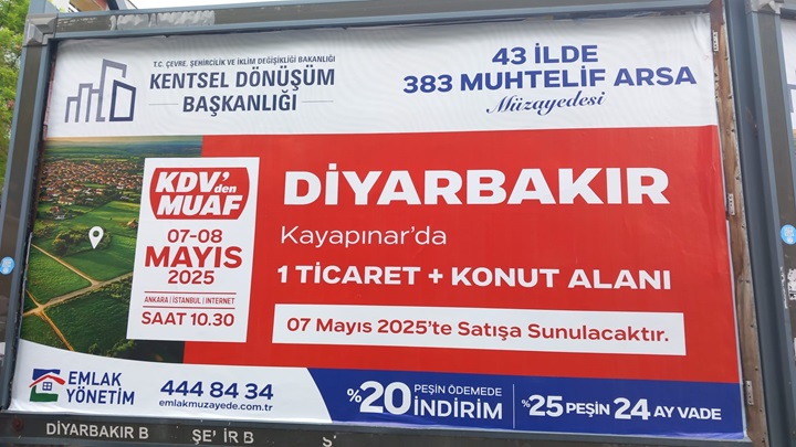 Diyarbakır’da 1 Milyar 100 Milyon TL arazi satışı!