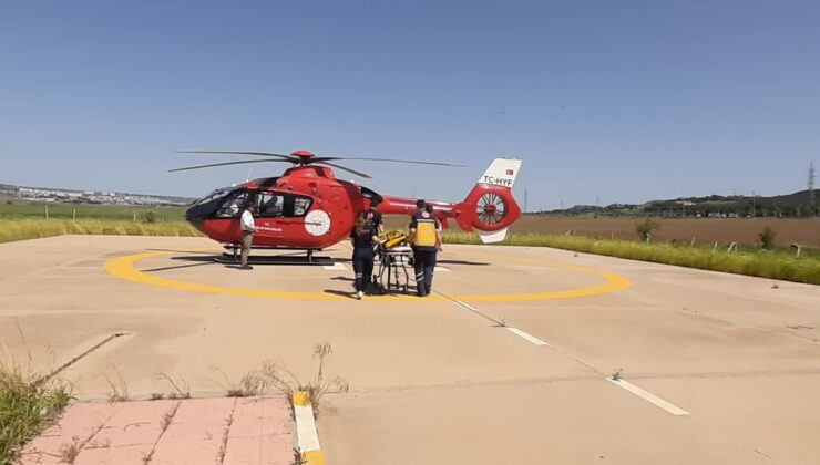 Ambulans helikopter ağaçtan düşen  kişi için havalandı