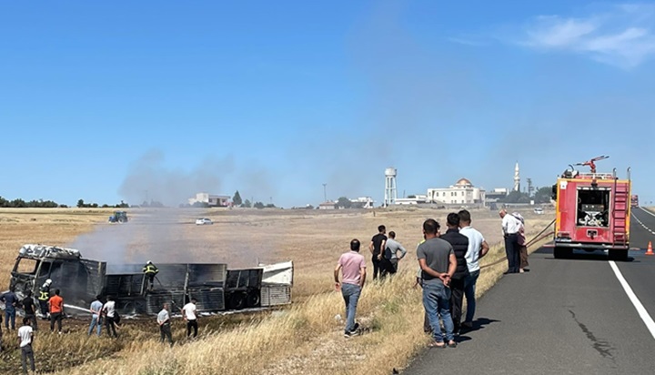 Şırnak’ta seyir halindeyken alev alan tır yandı