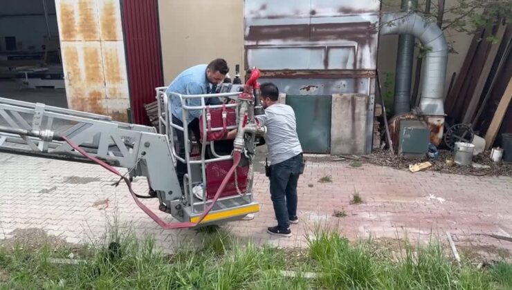 Çatıda yakalanan hırsızlık zanlısı itfaiye merdiveniyle indirildi