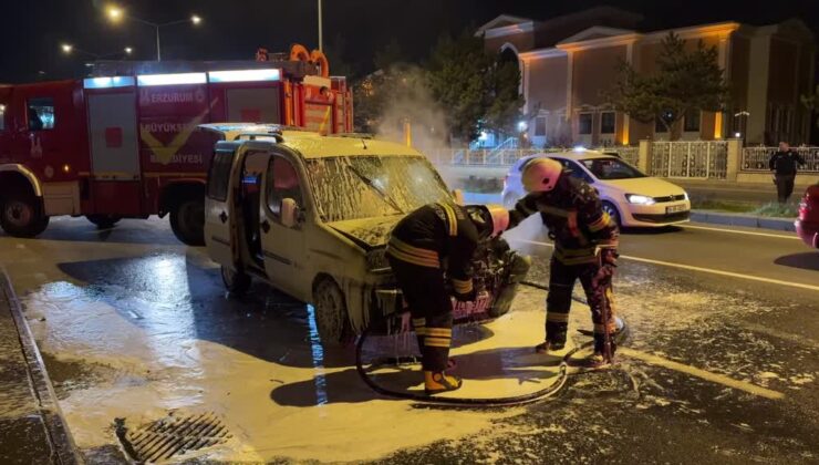 Seyir halindeki ticari araç alev alev yandı