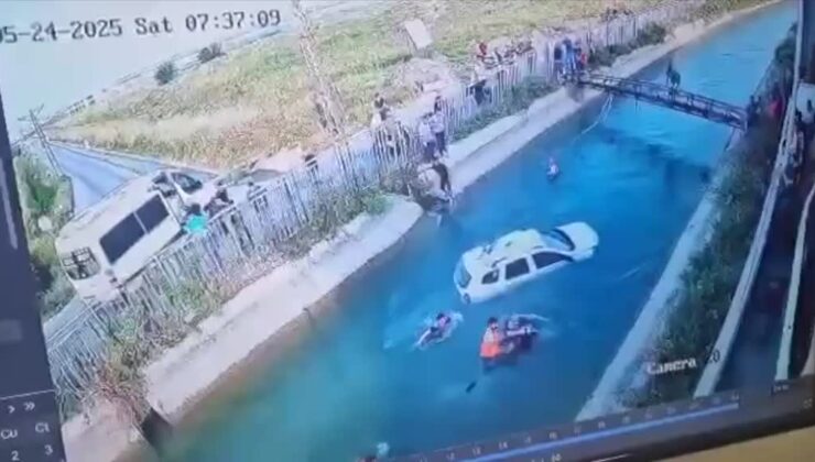 Sulama kanalına yuvarlanan cipteki 2 kişi kurtarıldı
